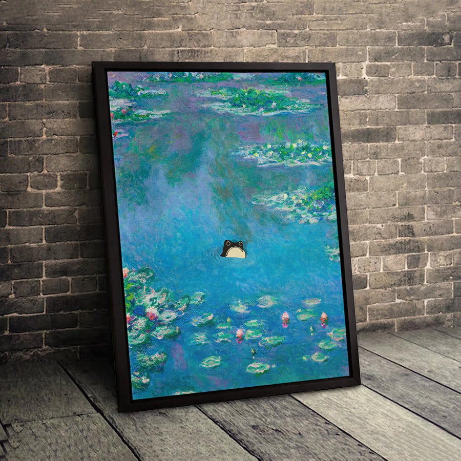 Frog Wall Art | Impressionist Water Lilies Pond Canvas Print | Premium Gallery Wrapped Decor | Whimsical Nature Gift For Her