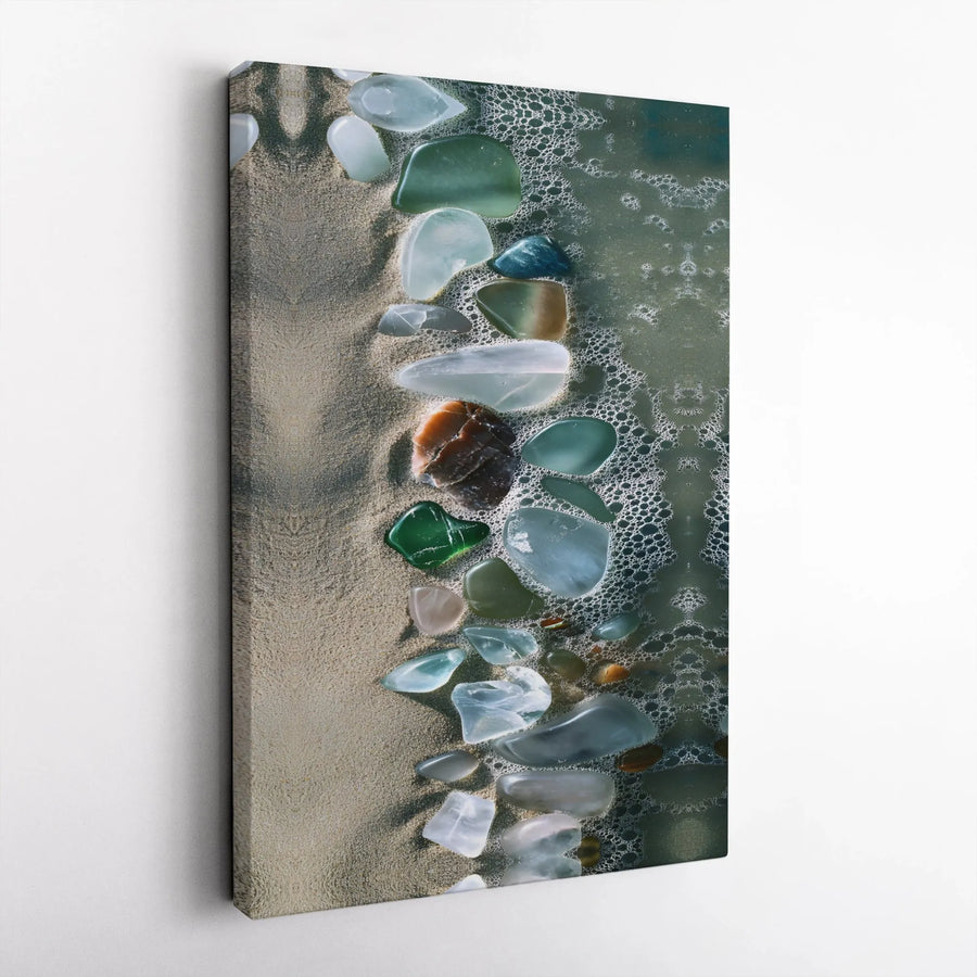 Sea Glass Canvas Wall Art | Coastal Beach Stone Photography | Premium Gallery Wrapped Canvas | Modern Coastal Home Decor Gift