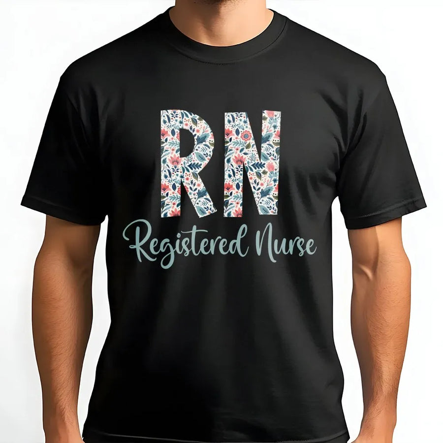 Registered Nurse T-Shirt | Floral RN Lettering Design | Soft Cotton Tee | Premium Gift for Nursing School Graduate