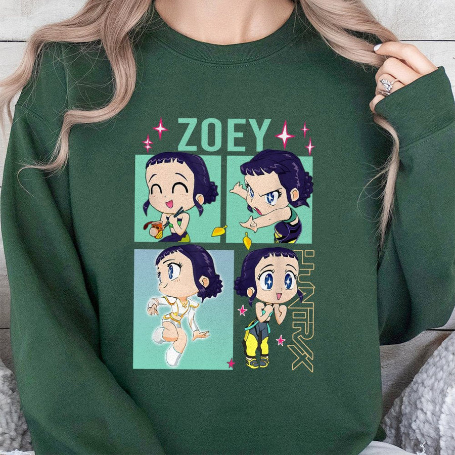 Zoey Huntrix Anime Sweatshirt | Cute Chibi Character Art | Premium Cotton-Poly Blend | Unique Gift for Kpop Demon Hunter Fans