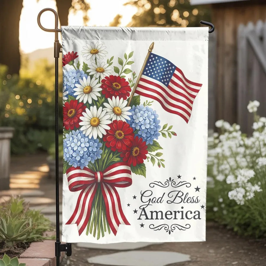 God Bless America Garden Flag | Patriotic Floral American Flag Design | Premium Double-Sided Weather Resistant Polyester | Outdoor 4th of July Yard Decor