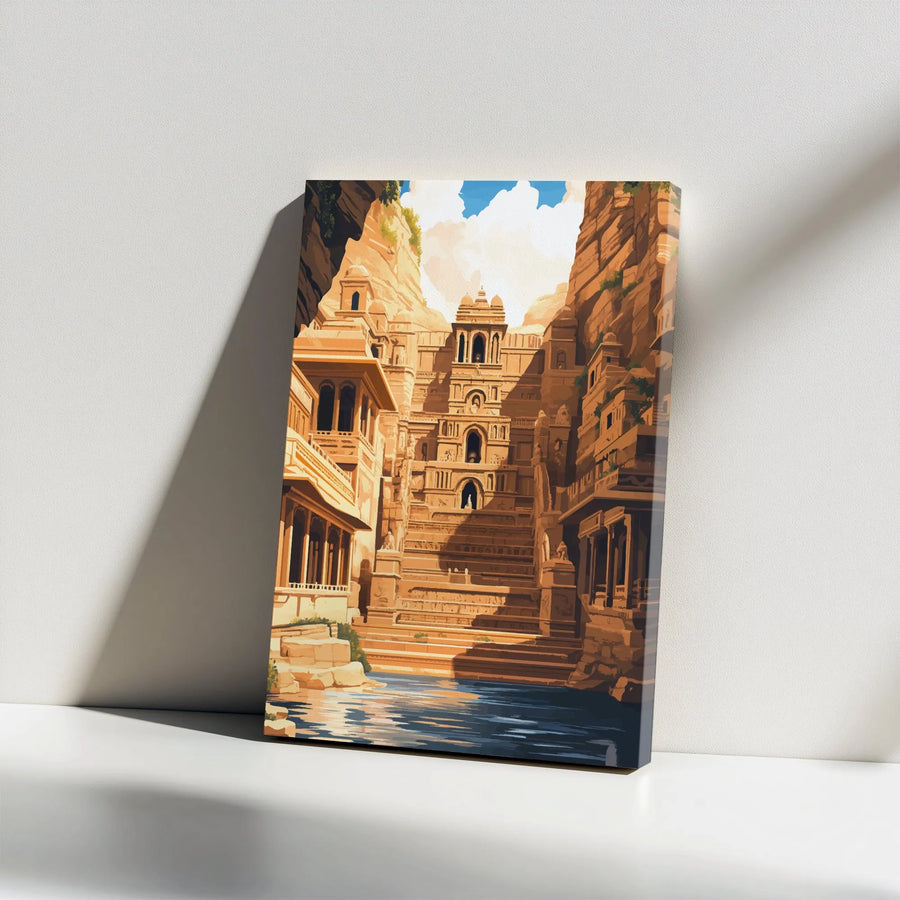 Ancient Canyon City Canvas Print | Architectural Lost City Illustration | Premium 1.25" Gallery Wrap | Modern Home & Office Decor Gift for Travelers