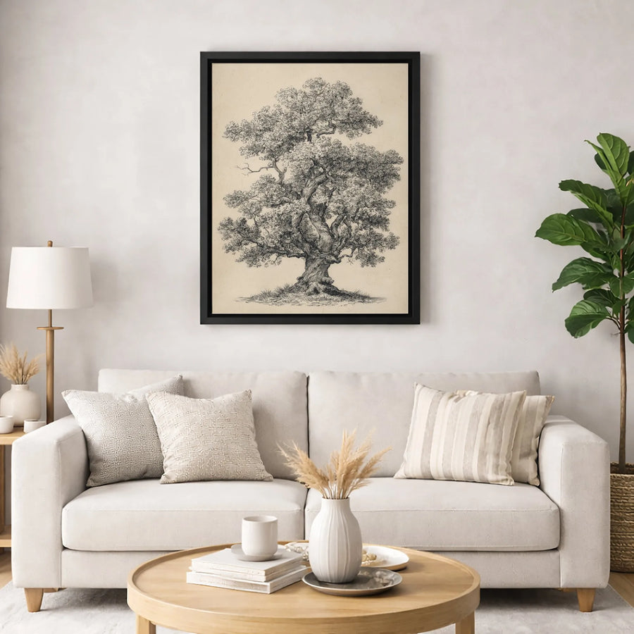 Oak Tree Wall Art | Vintage Botanical Sketch Illustration | Premium Gallery Wrapped Canvas | Nature Lover Home Office Decor Gift