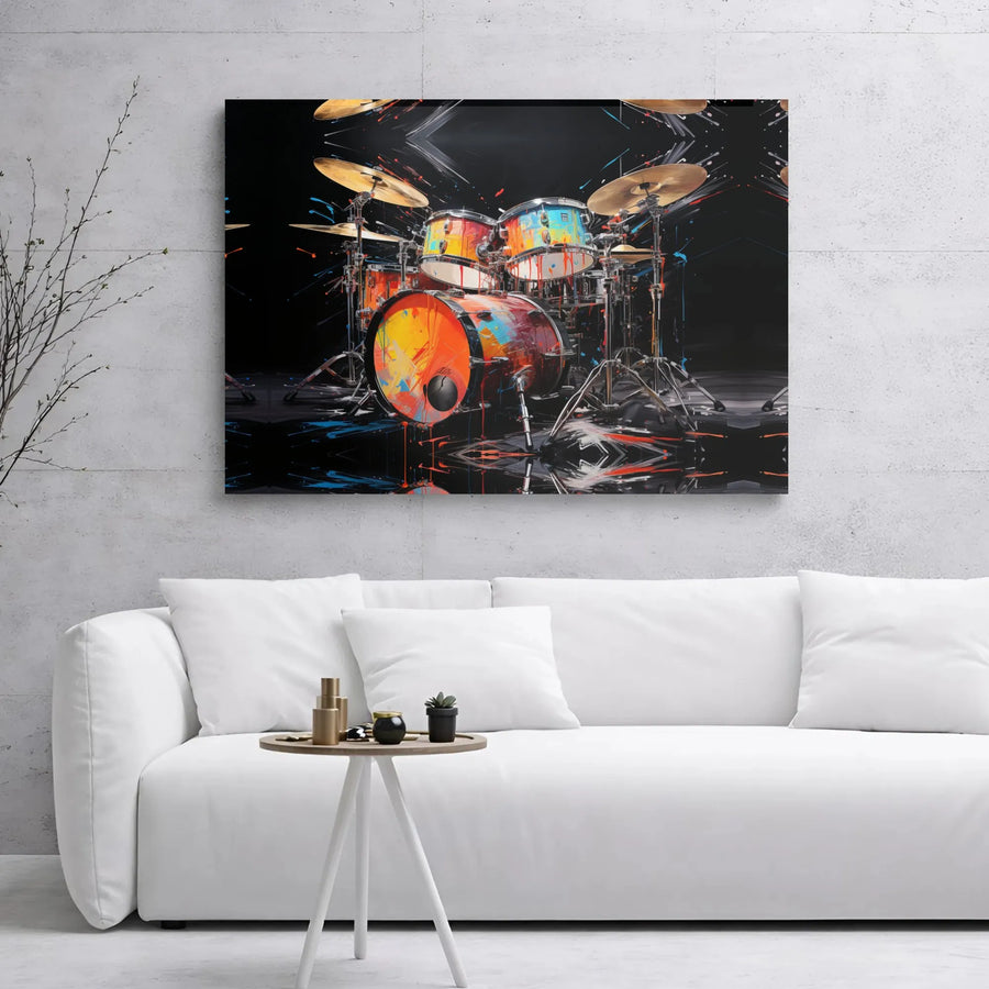 Colorful Drum Kit Wall Art | Abstract Paint Splatter Music Decor | Gallery Wrapped Premium Canvas | Gift for Drummer or Music Lover