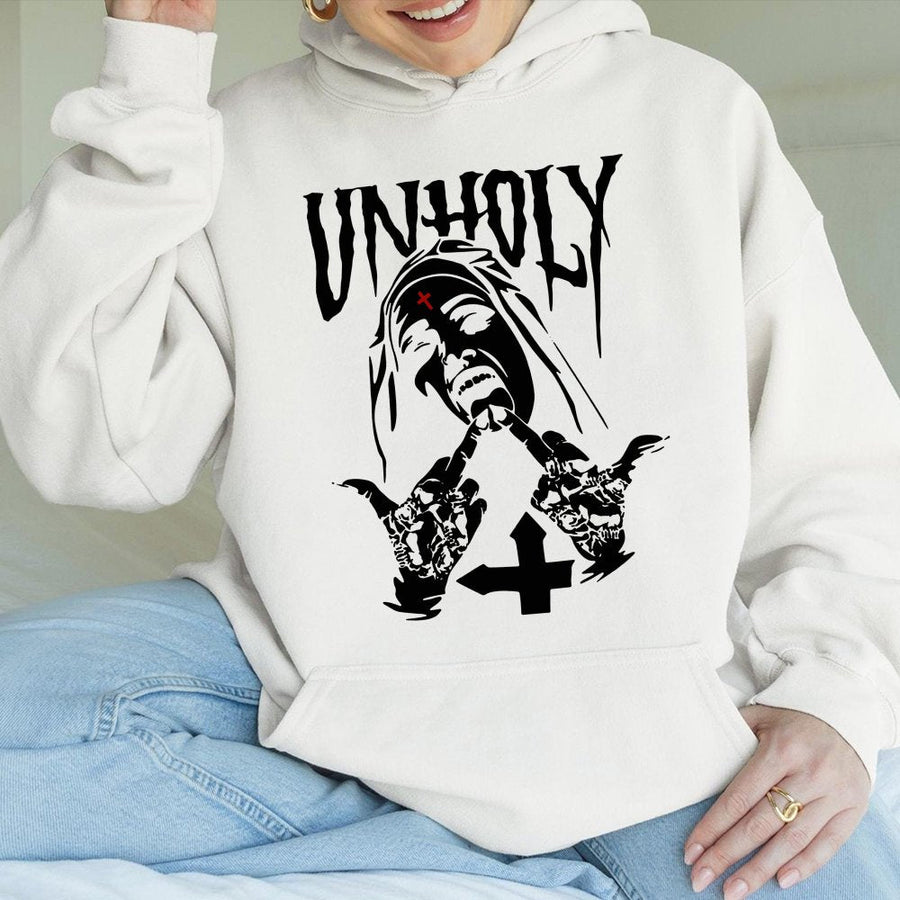 Unholy Nun Graphic Hoodie | Edgy Aesthetic Streetwear | Premium Cotton Blend | Gift for Goth Alternative Fashion Lovers