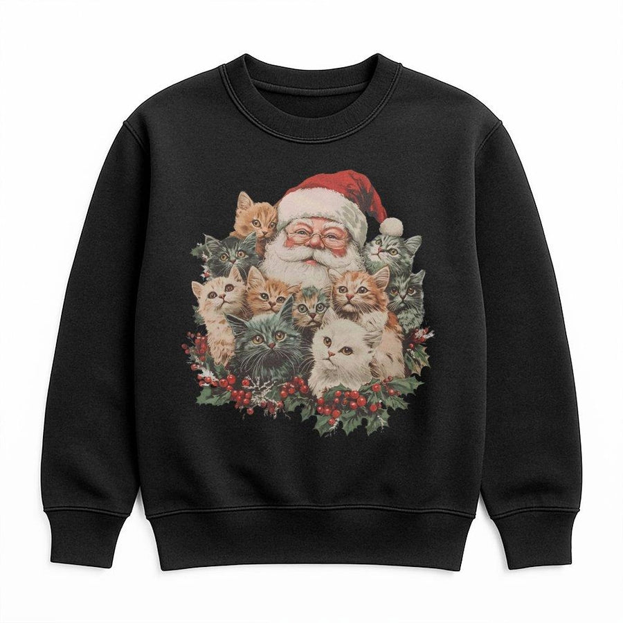 Santa Claus and Kittens Christmas Sweatshirt | Retro Cat Lover Holiday Graphic | Premium Cotton Blend | Cozy Gift for Women and Men