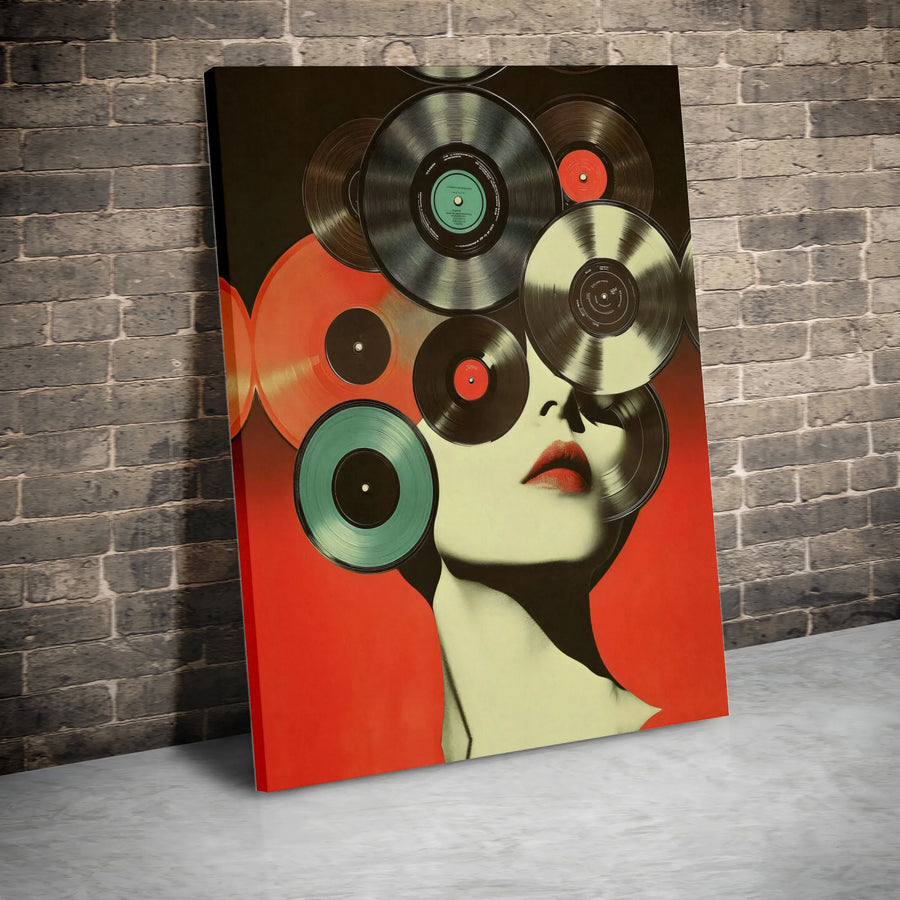 Surreal Vinyl Record Wall Art | Pop Art Woman Retro Music Decor | Premium 1.25 Inch Gallery Canvas | Gift For Music Lovers And Audiophiles