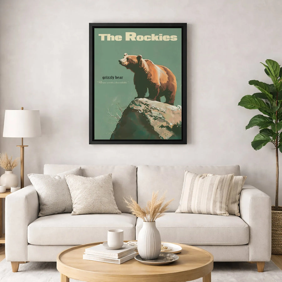Grizzly Bear Wall Art | The Rockies Vintage National Park Poster | Premium Gallery Wrapped Canvas | Wildlife Nature Lover Gift