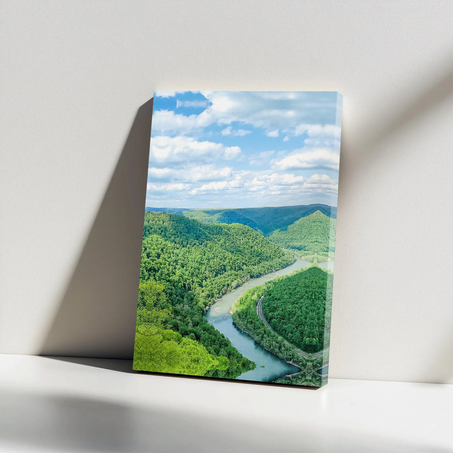 Mountain River Landscape Canvas | Lush Forest Valley View | 1.25 Inch Gallery Wrap | Nature Wall Art for Home Office Decor