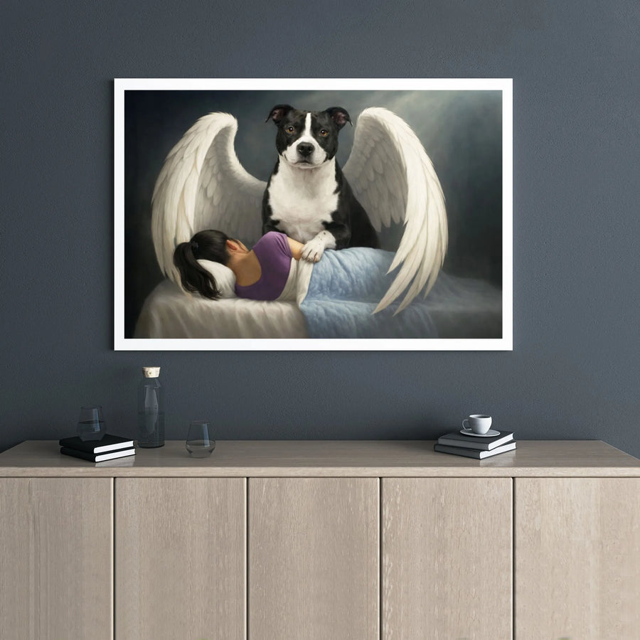 Pitbull Angel Wall Art | Guardian Dog Portrait Canvas | Premium Gallery Wrapped Decor | Heartfelt Pet Memorial Gift for Dog Lovers