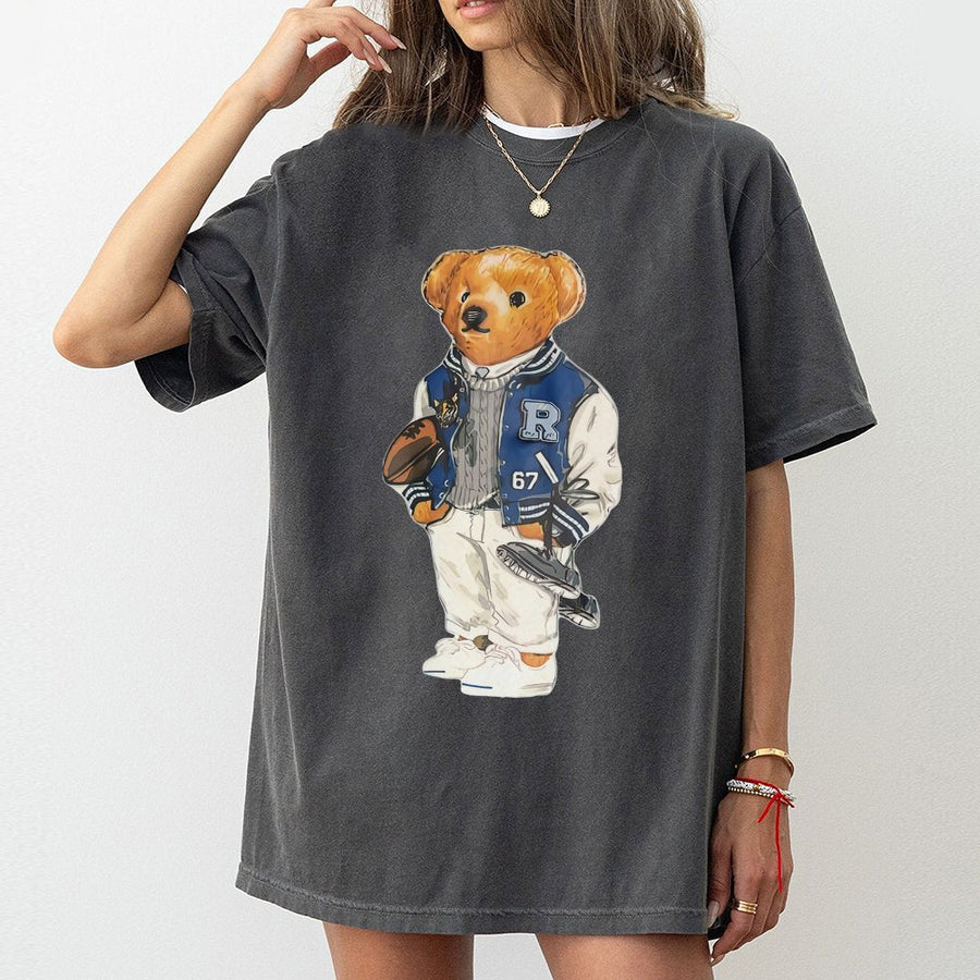 Preppy Varsity Bear T-Shirt | Retro College Style Teddy | Premium 100% Cotton | Unisex Casual Graphic Gift