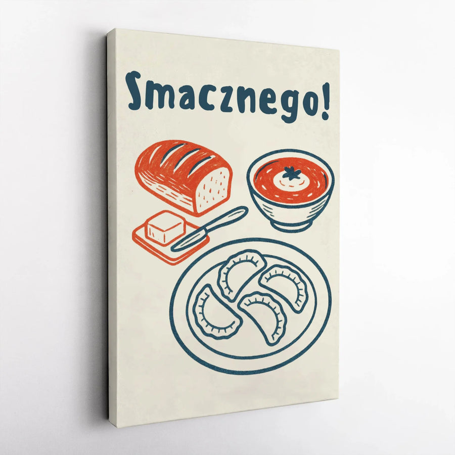 Smacznego Polish Food Wall Art | Pierogi Pierogi Soup Bread Illustration | Premium Gallery Wrapped Canvas | Kitchen Decor Gift For Polish Heritage