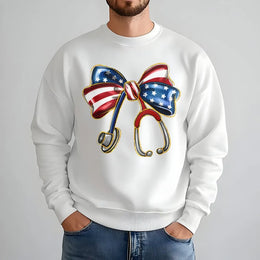 Patriotic Nurse Sweatshirt | Coquette Stethoscope American Flag Bow | Premium Cotton Blend | 4th of July Gift for RN