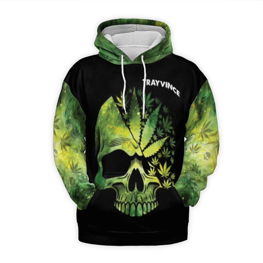 Weed Skull 3D Hoodie | Marijuana Leaf Graphic Print | Premium Brushed Fleece Unisex Pullover | Cannabis Lover Stoner Gift for Men Women