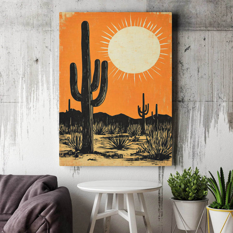 Saguaro Cactus Desert Wall Art | Mid Century Modern Sunset Print | Premium 1.25-Inch Gallery Canvas | Southwestern Home Decor Gift