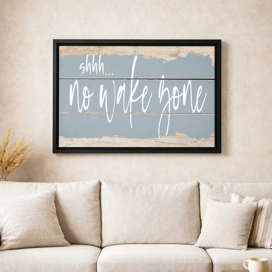 Shhh No Wake Zone Canvas Wall Art | Rustic Lake House Decor Sign | Premium Gallery Wrap Print | Coastal Cottage Gift for Lake Lovers