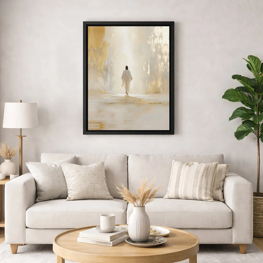 Jesus Walking Away Canvas Wall Art | Abstract Religious Painting | Premium Gallery-Wrapped Print | Spiritual Home Decor Gift