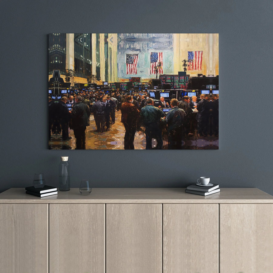 Wall Street Stock Exchange Canvas | Impressionist Trading Floor Art | Premium Gallery Wrap Decor | Professional Office Gift for Investors