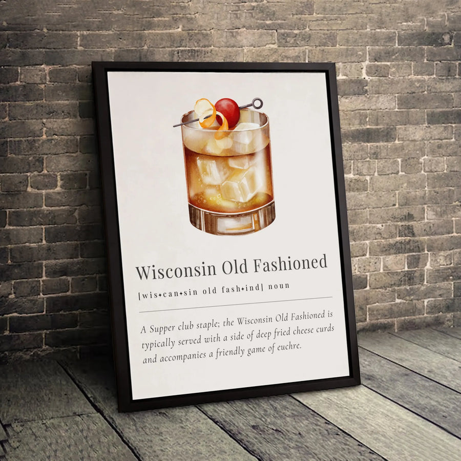 Wisconsin Old Fashioned Definition Art | Supper Club Cocktail Illustration | Premium Gallery Wrapped Canvas | Wisconsin Gift for Bartender