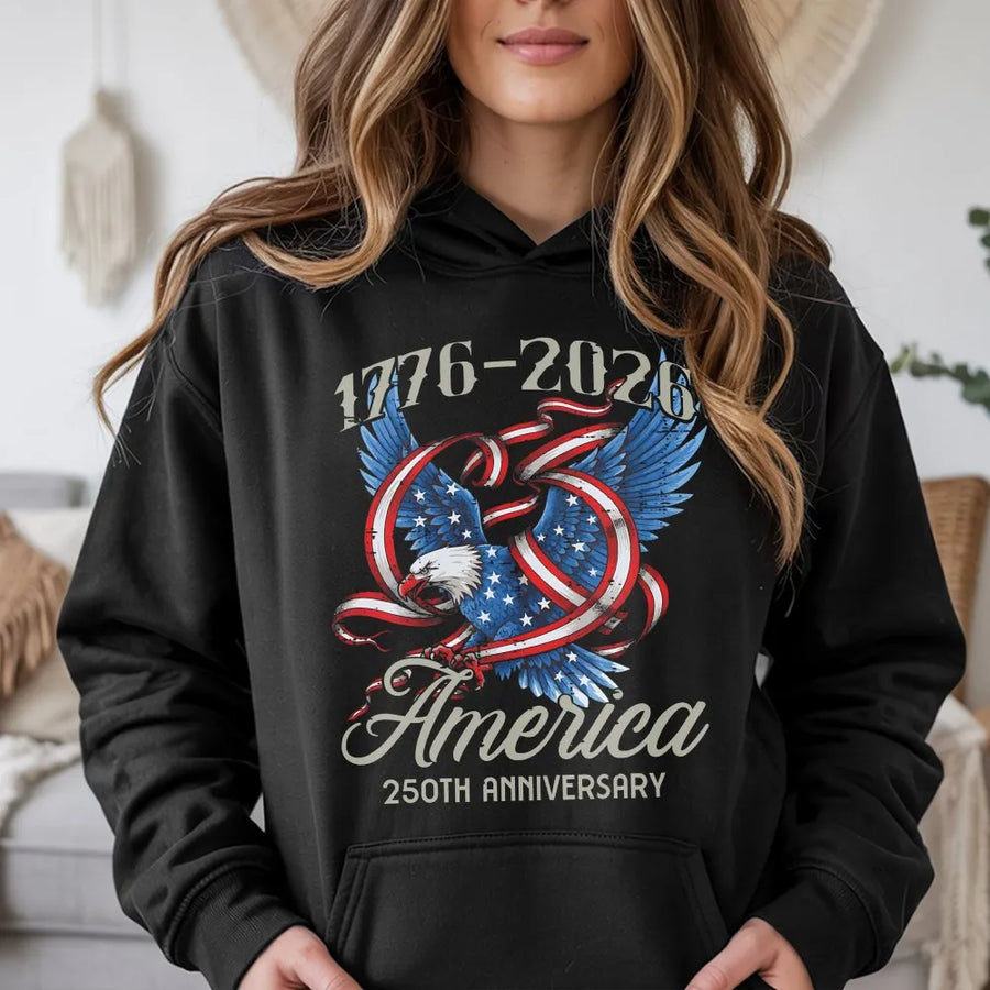America 250th Anniversary Hoodie | Patriotic Eagle & Flag Design 1776-2026 | Soft Cotton Blend | Collector's Gift for Men & Women