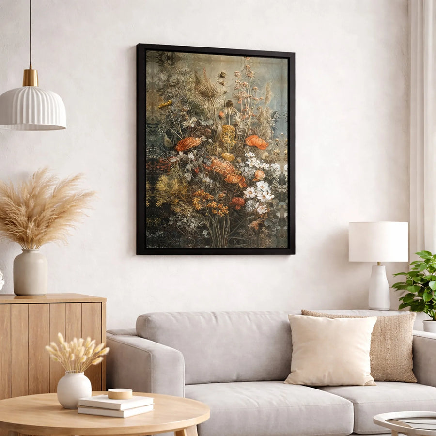 Vintage Botanical Wall Art | Moody Dried Wildflower Bouquet Canvas Print | Premium Gallery Wrapped Decor | Nature-Inspired Home Gift