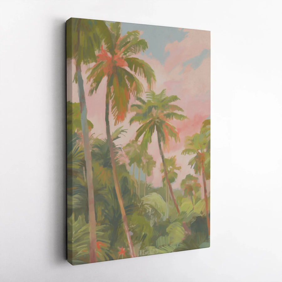 Tropical Palm Tree Canvas Wall Art | Pink Sunset Coastal Landscape | Premium Fade-Resistant Gallery Print | Modern Bohemian Home Decor