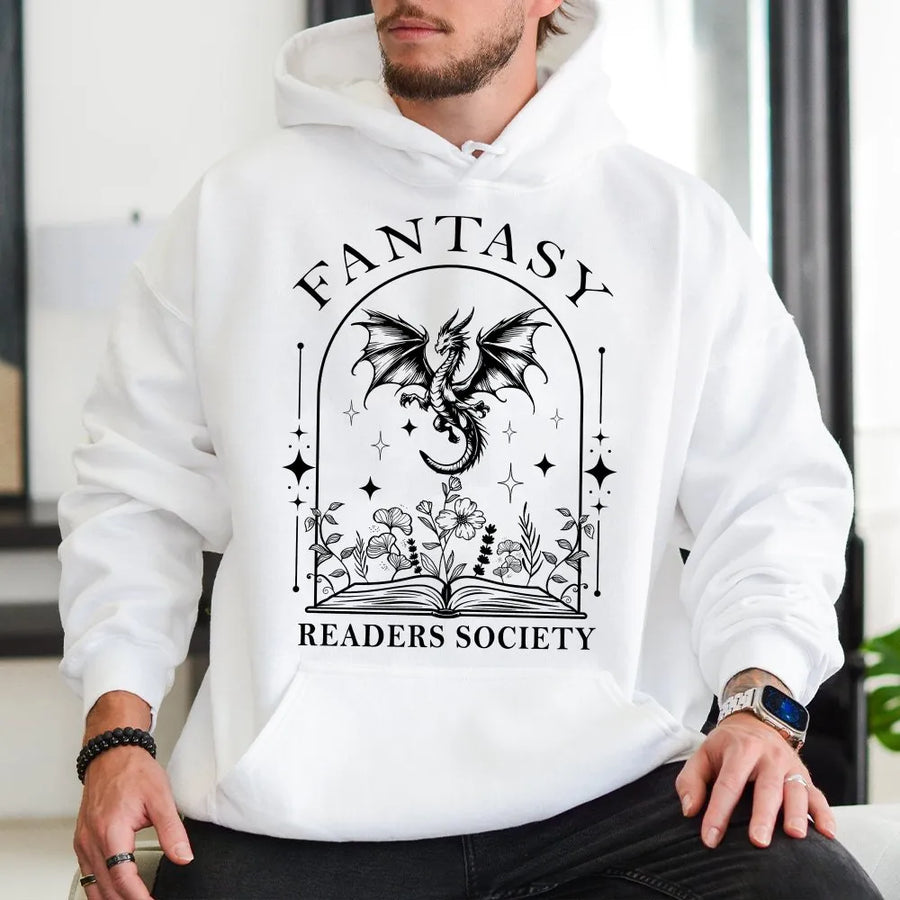 Fantasy Readers Society Hoodie | Dragon Bookish Aesthetic Graphic | Premium Cotton Blend | Gift for Book Lovers and Fantasy Readers