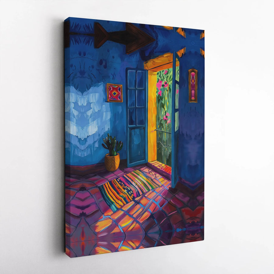 Mediterranean Room Canvas Wall Art | Vibrant Sunlit Open Door Interior | 1.25 Inch Gallery Wrap | Bohemian Home Decor Gift