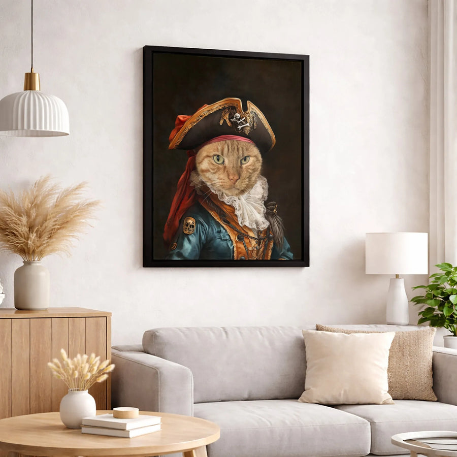 Ginger Cat Pirate Portrait Canvas | Victorian Captain Wall Art | Premium Fade-Resistant Gallery Print | Funny Pet Lover Gift