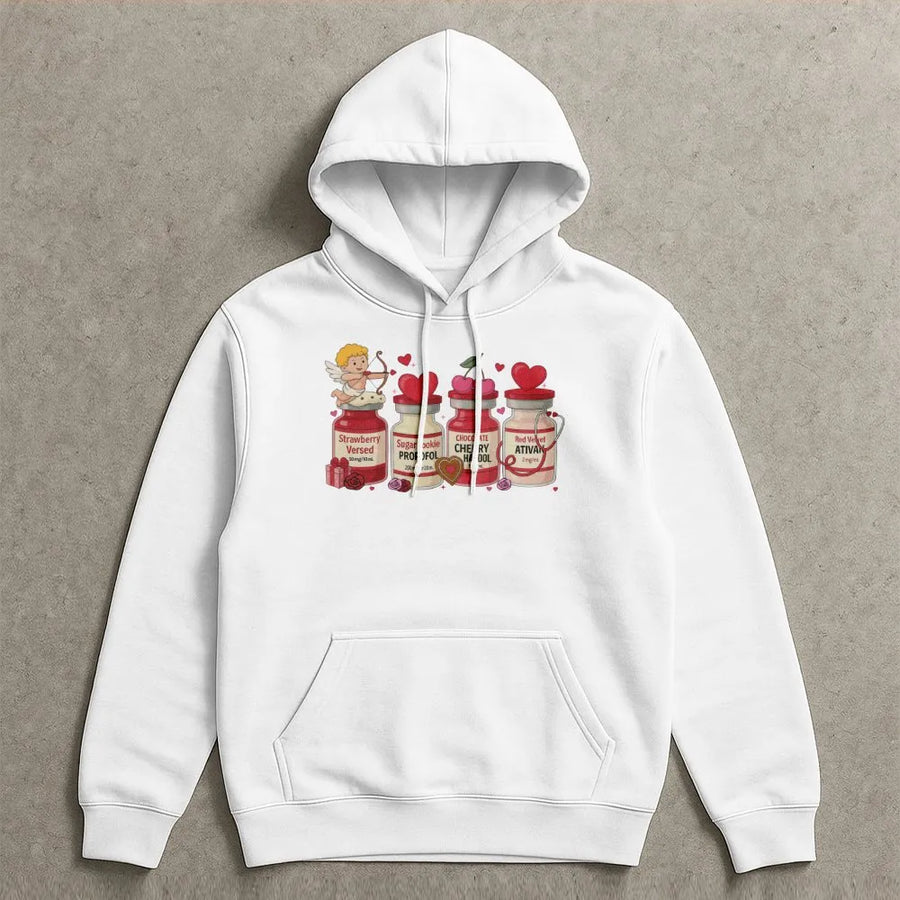 Nurse Valentine Hoodie | Funny Medical Medication Vials Design | Cotton Blend Premium Sweatshirt | Gift for Nurses & Medical Professionals
