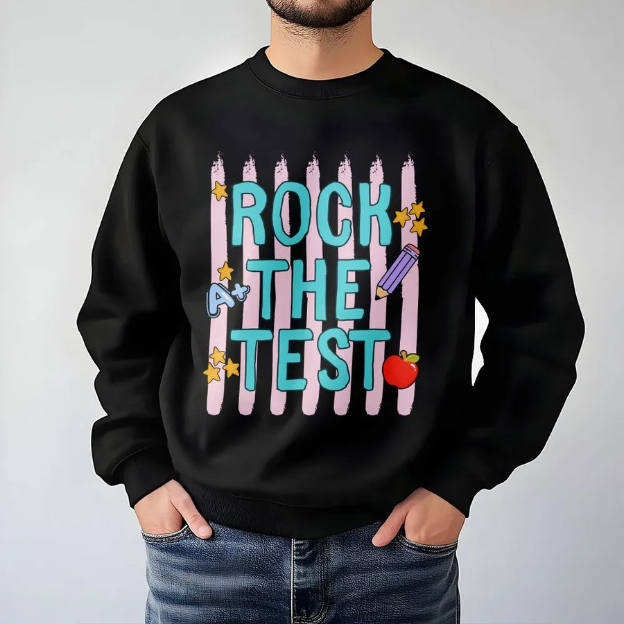 Rock The Test Shirt | Teacher Testing Day Graphic Tee | Soft Cotton Unisex Top | Motivational Gift for Students & Educators