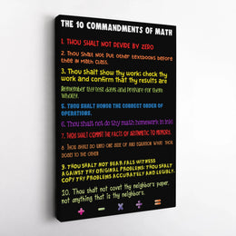 10 Commandments of Math Vertical Canvas | Funny Classroom Rules Wall Art | Premium Frameless Print | Gift for Teacher, Mathematician, Student