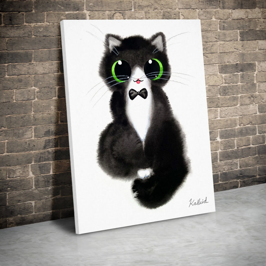 Black Cat Wall Art | Whimsical Watercolor Kitten with Bow Tie | Gallery Quality 1.25" Premium Canvas | Nursery or Living Room Decor Gift