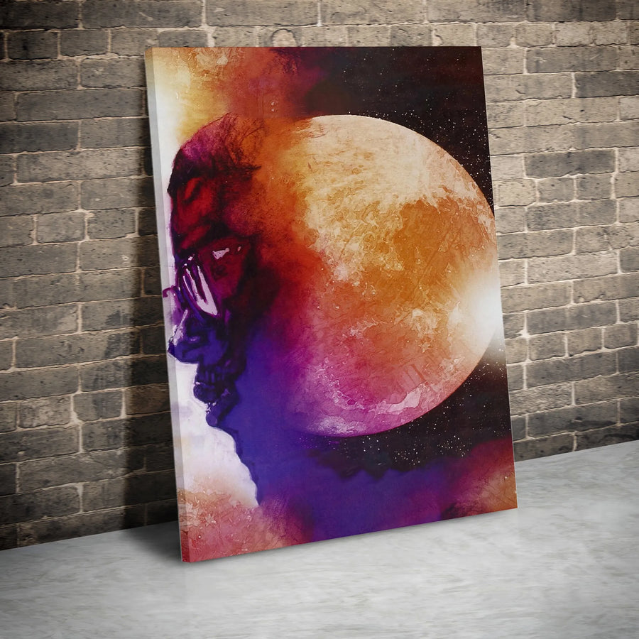 Abstract Man in the Moon Vertical Canvas | Vibrant Psychedelic Watercolor Art | Premium Thick Gallery Canvas | Modern Home Decor Collector's Gift