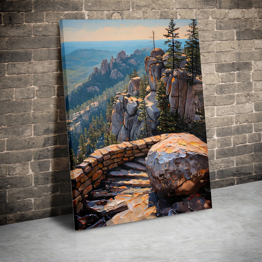 Mountain Trail Canvas Art | Impasto Landscape With Stone Steps | Premium Gallery Wrap Wall Decor | Nature Lover Gift for Home Office