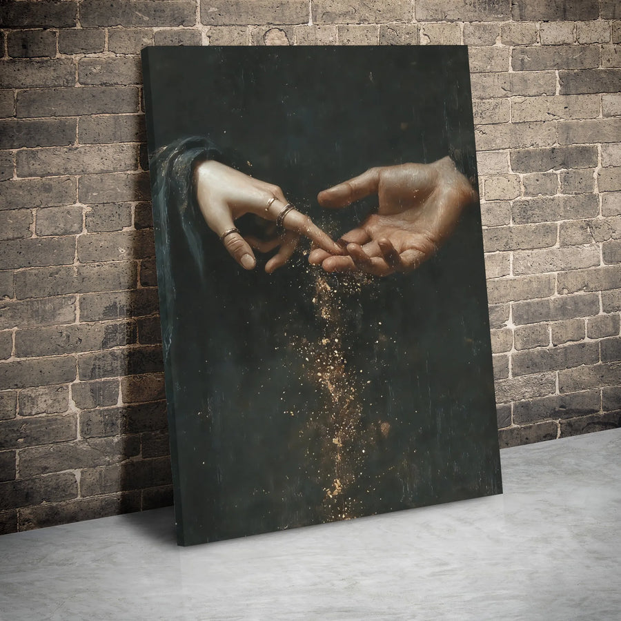 Classical Hands Canvas Wall Art | Renaissance Style Reaching Gold Dust Print | 1.25 Inch Gallery Wrap | Elegant Home Decor Gift For Art Lovers