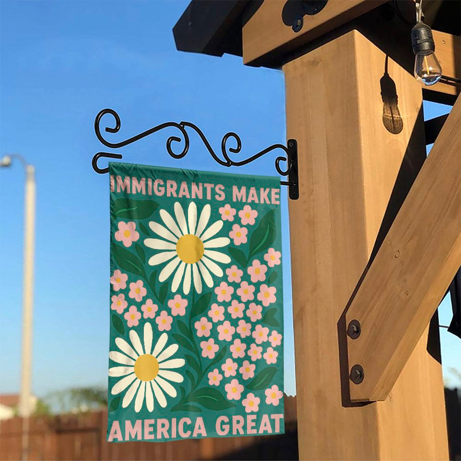 Immigrants Make America Great Garden Flag | Retro Floral Botanical Print | Premium Weather-Resistant Polyester | Patriotic Yard Decor Gift