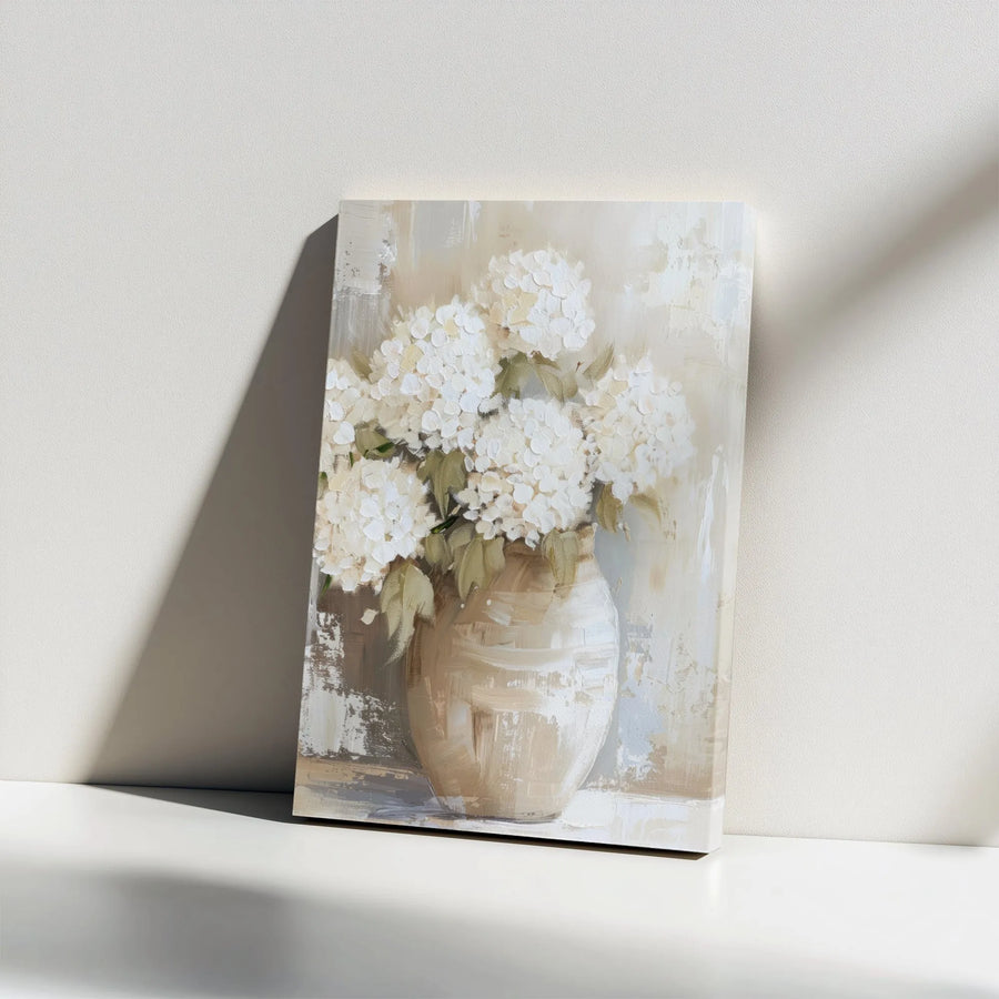 Hydrangea Canvas Wall Art | Textured White Flower Painting Print | Premium Gallery Wrap | Farmhouse Living Room Decor Gift