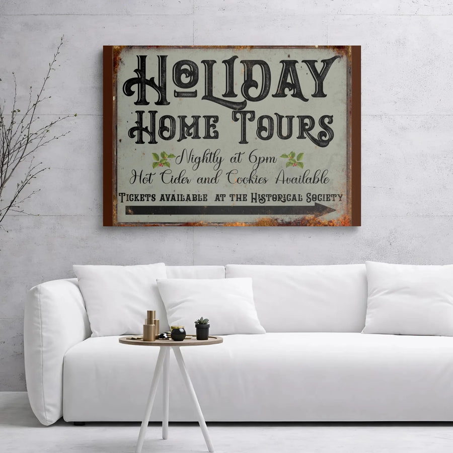 Holiday Home Tours Canvas Sign | Vintage Christmas Wall Art | 1.25" Premium Gallery Wrap | Festive Seasonal Decor Gift
