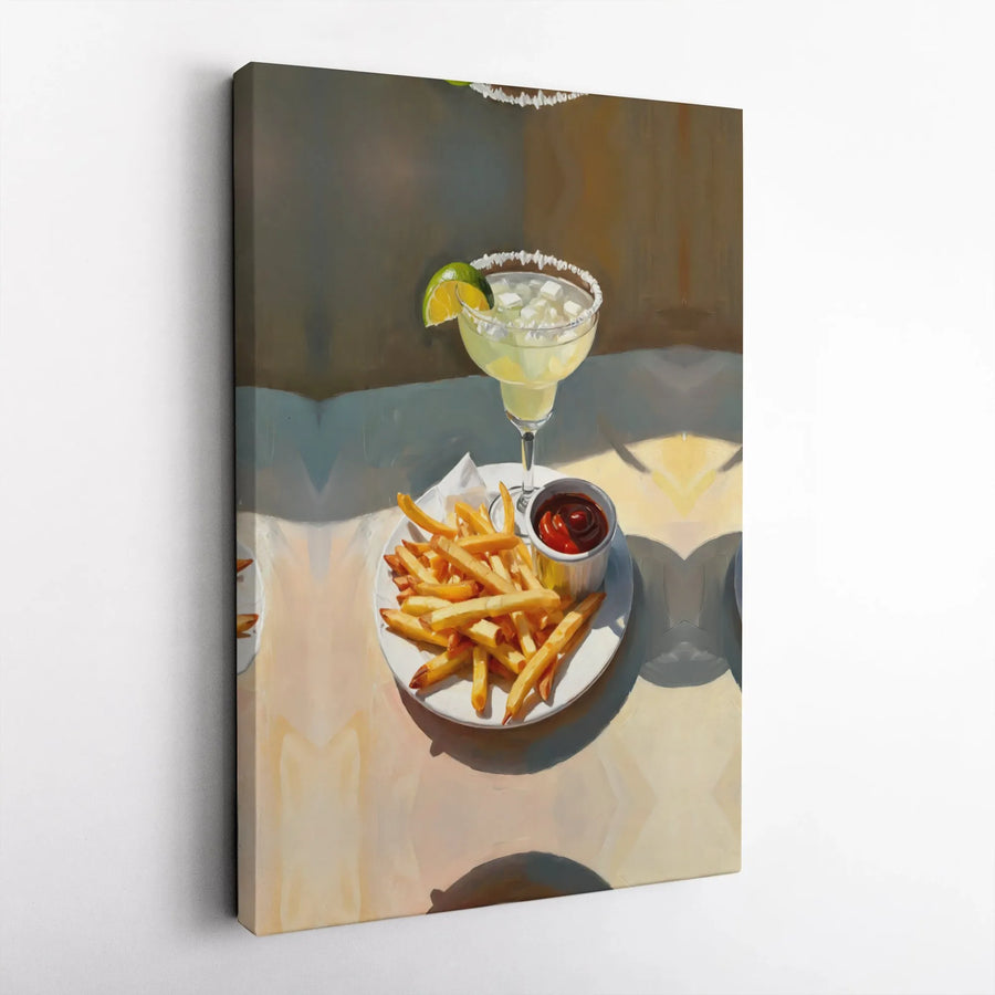 Margarita and French Fries Canvas Art | Still Life Cocktail Kitchen Decor | Gallery Wrap Premium Print | Perfect Gift for Foodies and Bar Lovers