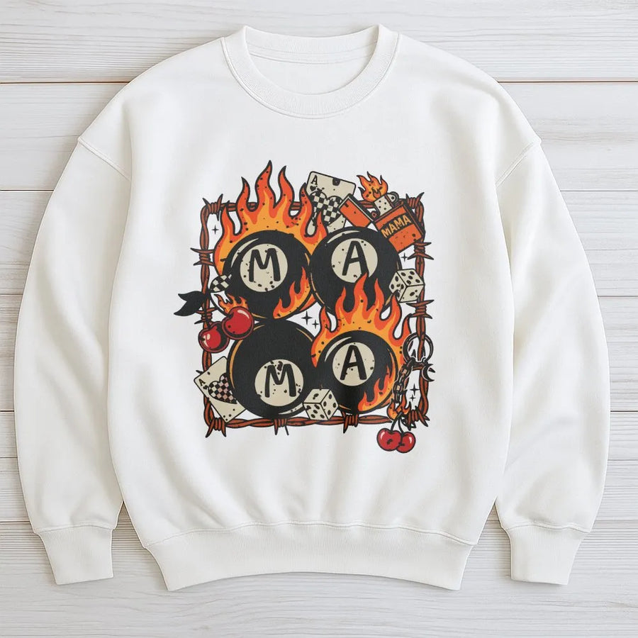 8 Ball Mama Shirt | Edgy Grunge Graphic with Flaming Billiards | Premium Comfort Colors Cotton | Streetwear Gift for Cool Mom