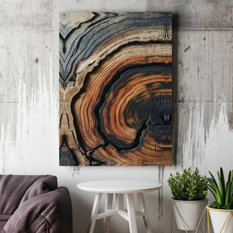 Abstract Tree Rings Canvas Wall Art | Mirrored Wood Grain Texture Print | Premium 1.25 Inch Gallery Wrap | Modern Nature Decor for Office or Home
