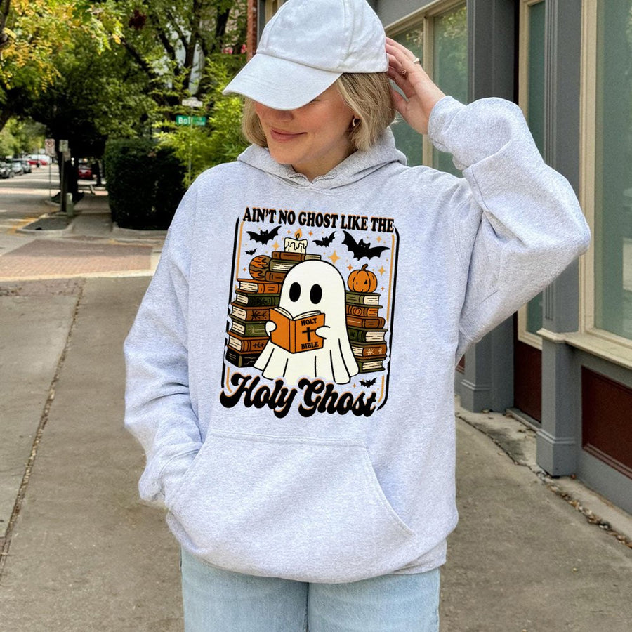 Holy Ghost Halloween Hoodie | Funny Christian Reading Ghost Graphic | Premium Cotton Blend Unisex Sweatshirt | Religious Faith Gift for Her Him
