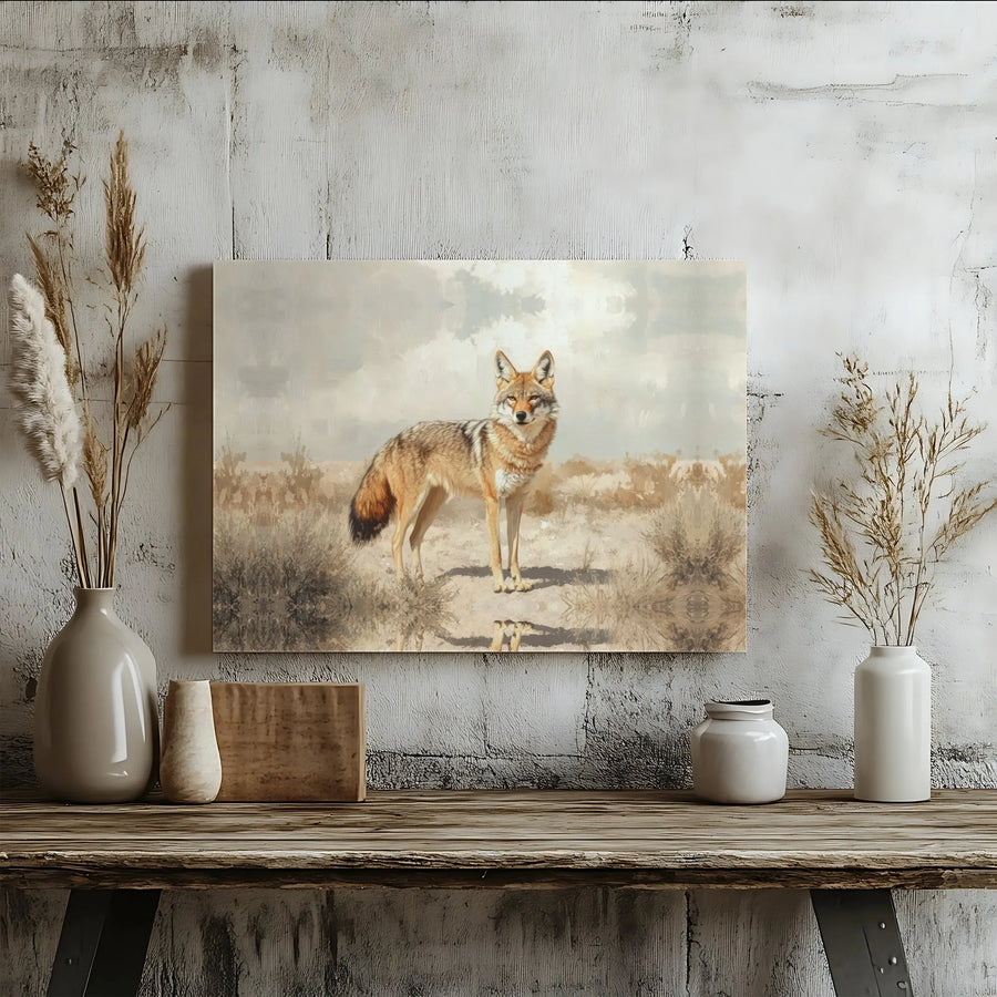 Coyote Desert Canvas Art | Southwestern Wildlife Oil Painting Print | Premium Gallery-Wrapped Wall Decor | Western Home Office Gift
