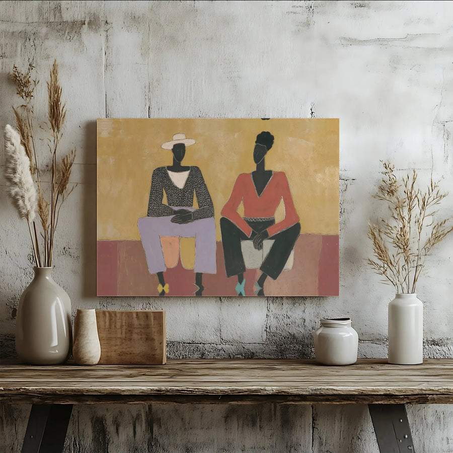 African American Wall Art | Modernist Seated Figures Painting | Gallery-Wrapped Canvas Print | Black Art Decor for Living Room or Office