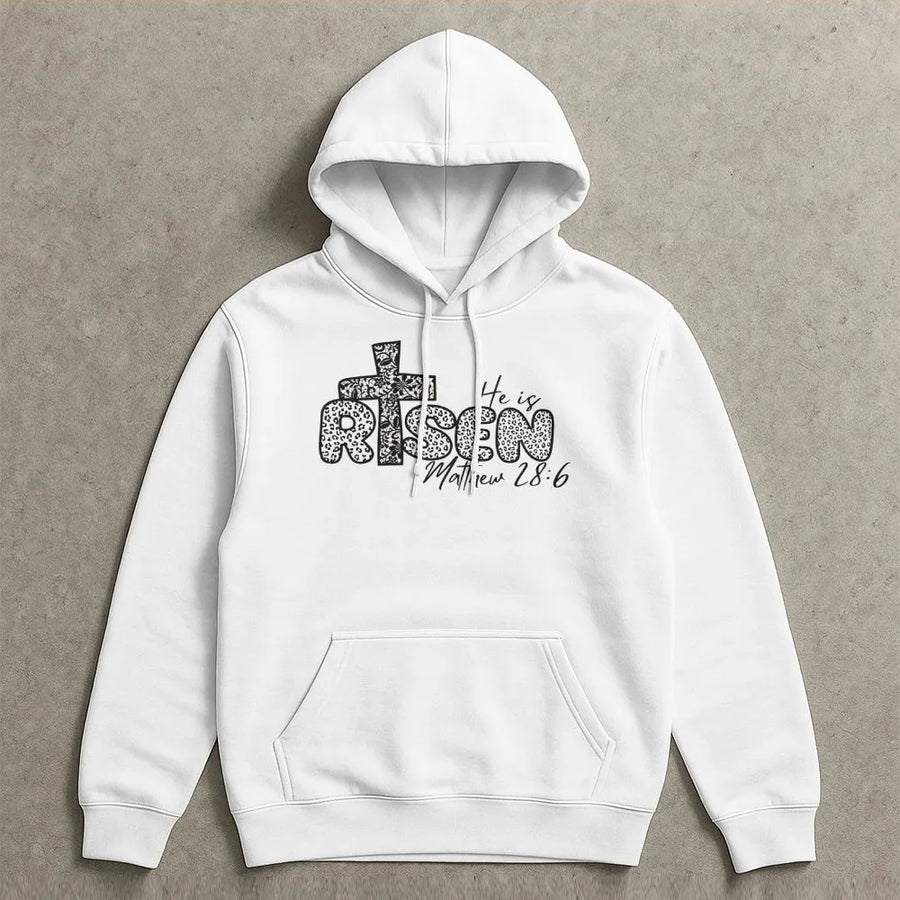 He Is Risen Easter Hoodie | Christian Floral Cross Graphic | Soft Cotton-Polyester Blend | Religious Faith Gift For Men And Women