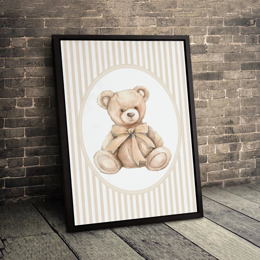 Watercolor Teddy Bear Canvas Art | Cute Nursery Wall Decor | Premium Fade-Resistant Print | Neutral Beige Nursery Decor Gift