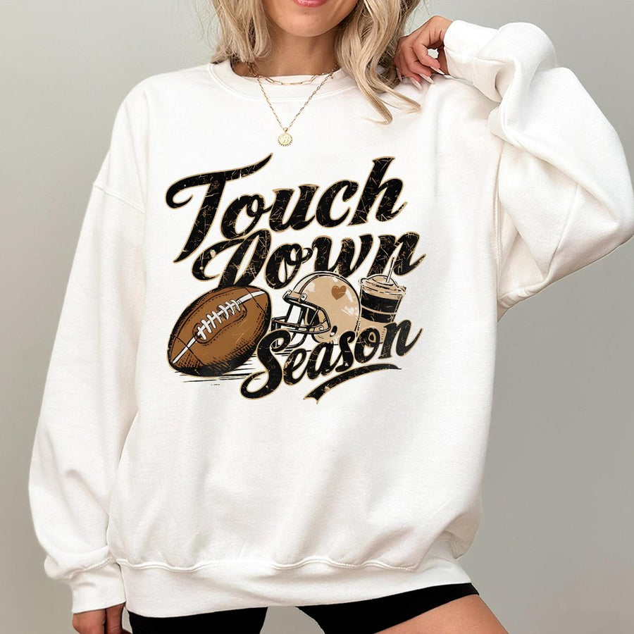 Touchdown Season Sweatshirt | Retro Football Graphic Print | Soft Cotton-Polyester Blend | Game Day Gift for Football Moms and Fans