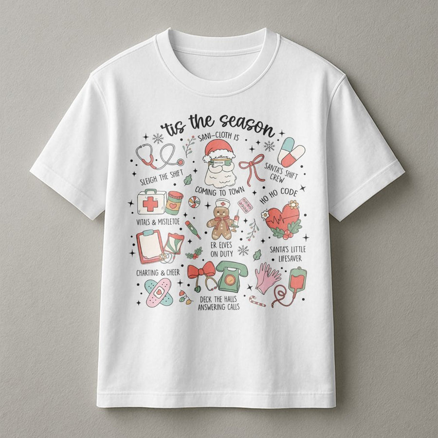 Nurse Christmas T-Shirt | Funny Healthcare Holiday Graphic Tee | Soft Cotton Premium Quality | Gift for RNs, LPNs, Nursing Students & Medical Staff