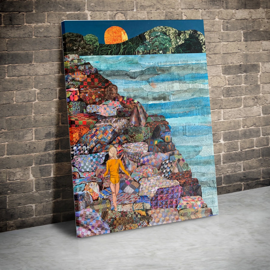 Surreal Collage Canvas Print | Patchwork Seaside Cliff Wall Art | Gallery Quality Canvas | Eclectic Home Decor Gift